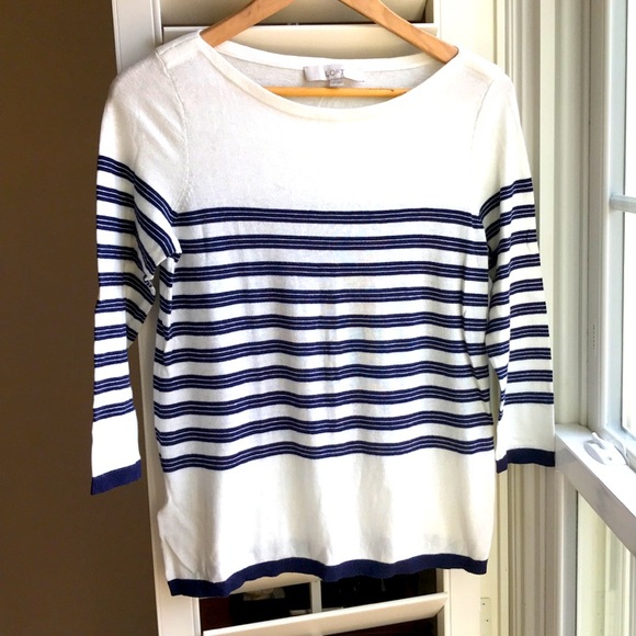NWOT Loft Lightweight Navy & White Stripe Spring Summer Nautical Sweater XS - Picture 1 of 6